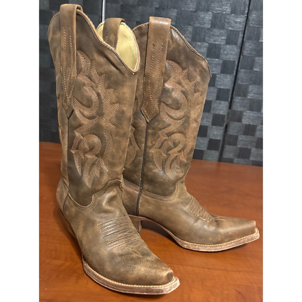 Corral C2033 Women Brown Distressed Leather Western Snip Toe Boots Size 6M